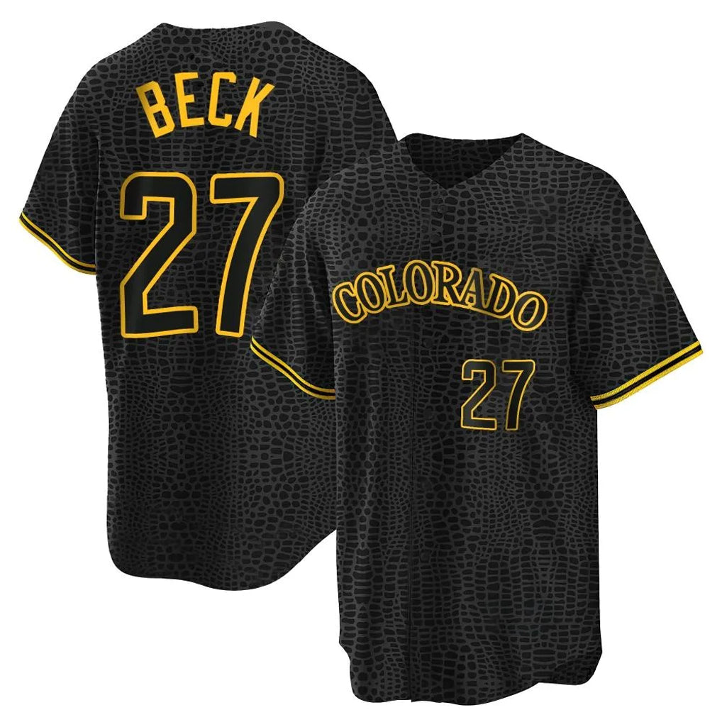 Fenge C.Rockies #27 Jordan Beck Player Black Snake Skin City Home Game Stitched Jerseys