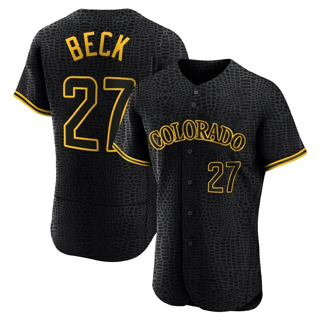 Fenge C.Rockies #27 Jordan Beck Player Black Snake Skin City Limited Elite Home Stitched Jerseys