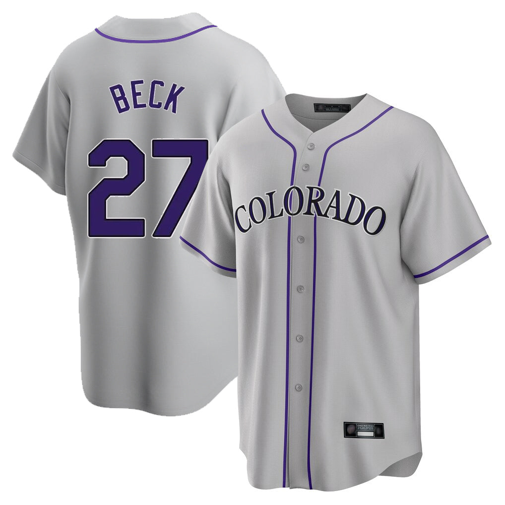 Fenge C.Rockies #27 Jordan Beck Player Gray Game Home Stitched Jerseys