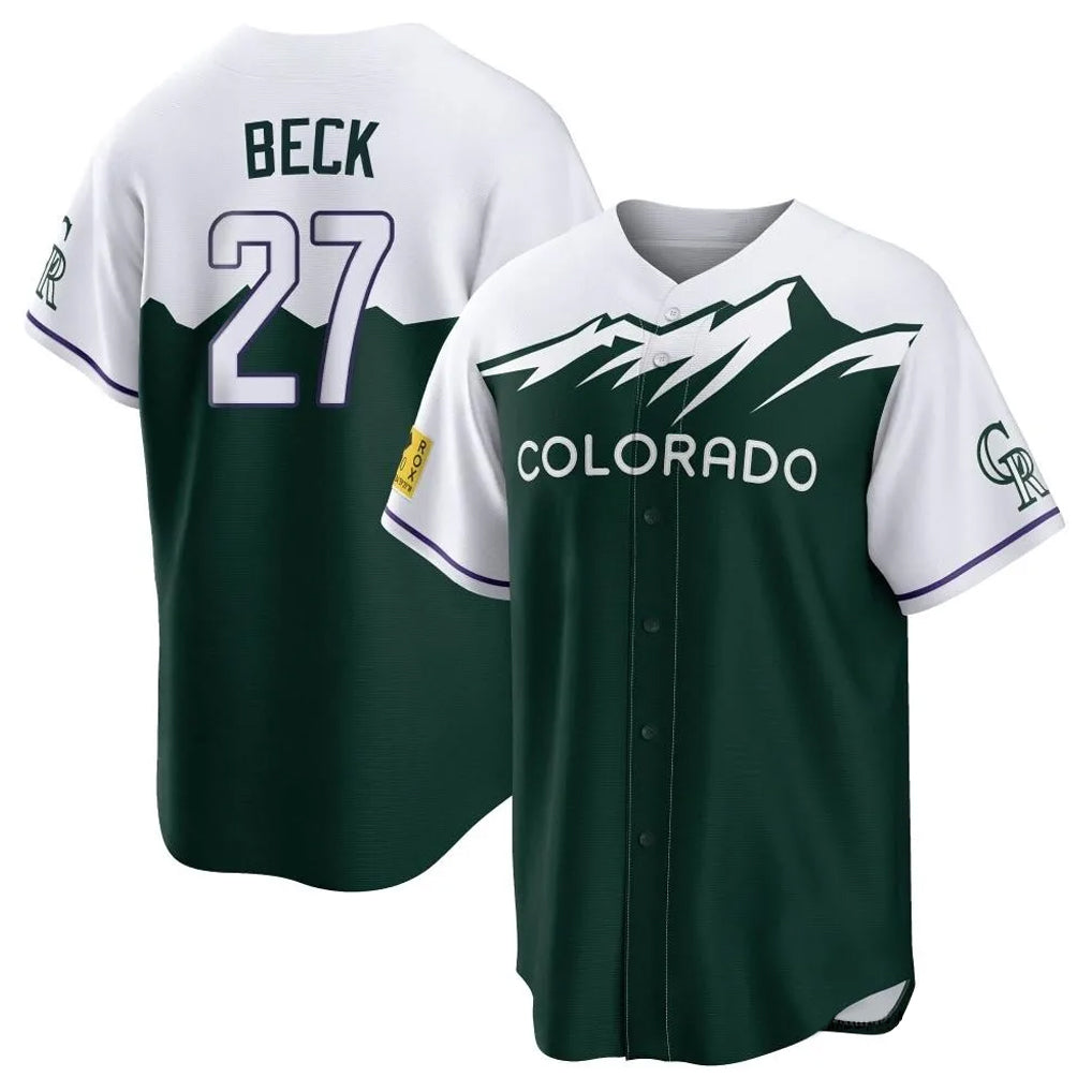 Fenge C.Rockies #27 Jordan Beck Player Green City Connect Home Game Stitched Jerseys