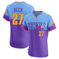 Fenge C.Rockies #27 Jordan Beck Player Purple-Light Blue City Connect Limited Elite Home T-shirt Stitched Jerseys