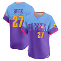 Fenge C.Rockies #27 Jordan Beck Player Purple-Light Blue City Connect Limited Home T-shirt Stitched Jerseys