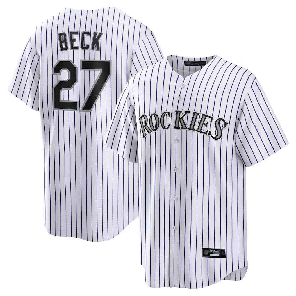 Fenge C.Rockies #27 Jordan Beck Player White Game Home Stitched Jerseys