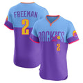 Fenge C.Rockies #2 Tyler Freeman Player Purple-Light Blue City Connect Limited Elite Home T-shirt Stitched Jerseys