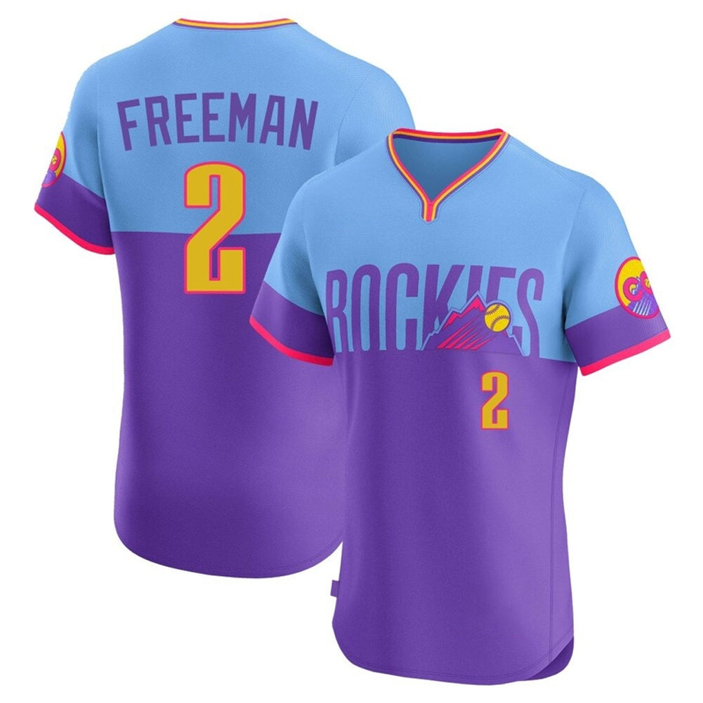 Fenge C.Rockies #2 Tyler Freeman Player Purple-Light Blue City Connect Limited Elite Home T-shirt Stitched Jerseys