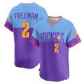 Fenge C.Rockies #2 Tyler Freeman Player Purple-Light Blue City Connect Limited Home T-shirt Stitched Jerseys