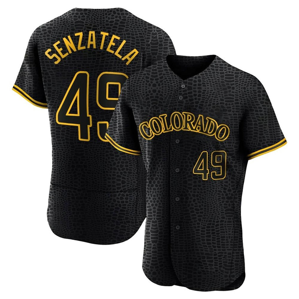 Fenge C.Rockies #49 Antonio Senzatela Player Black Snake Skin City Limited Elite Home Stitched Jerseys