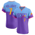 Fenge C.Rockies #7 Matt Holliday Player Purple-Light Blue City Connect Limited Elite Home T-shirt Stitched Jerseys