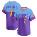 Fenge C.Rockies #7 Matt Holliday Player Purple-Light Blue City Connect Limited Home T-shirt Stitched Jerseys