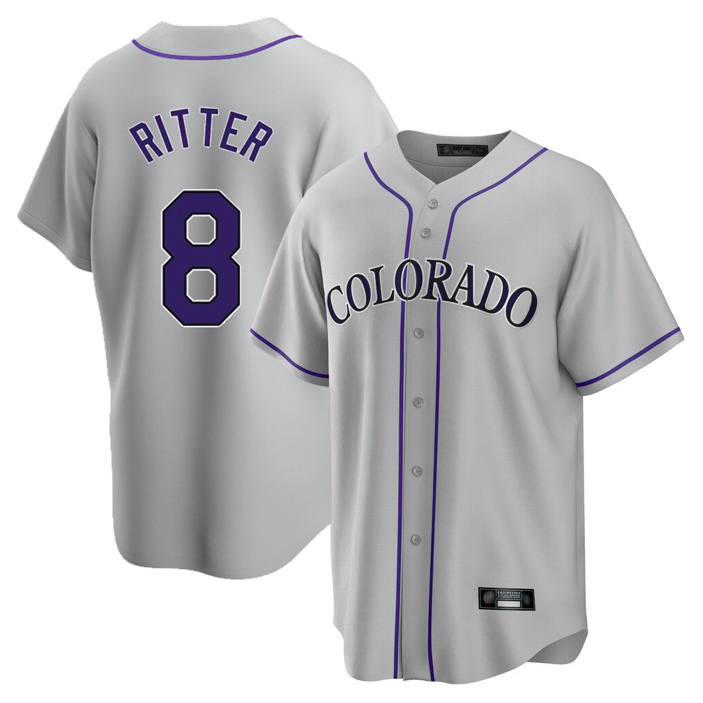 Fenge C.Rockies #8 Ryan Ritter Player Gray Game Home Stitched Jerseys