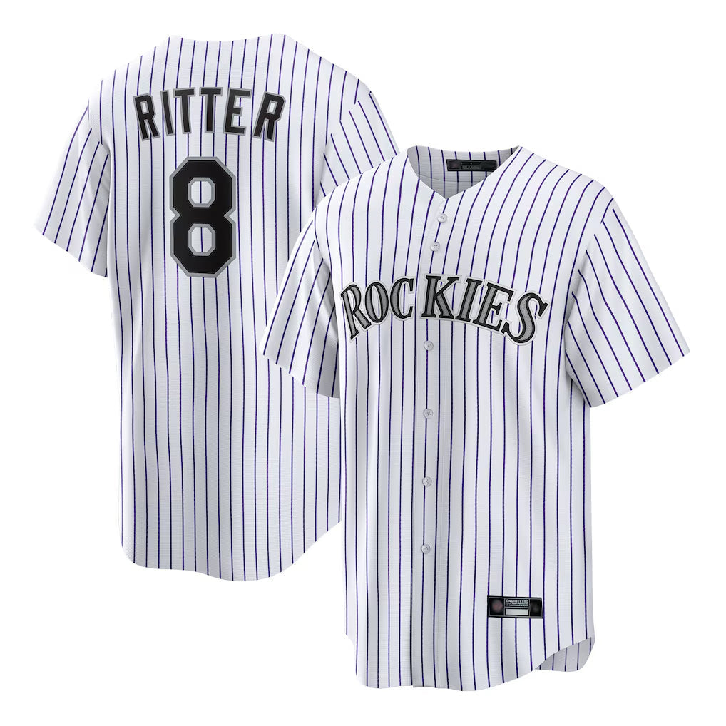 Fenge C.Rockies #8 Ryan Ritter Player White Game Home Stitched Jerseys