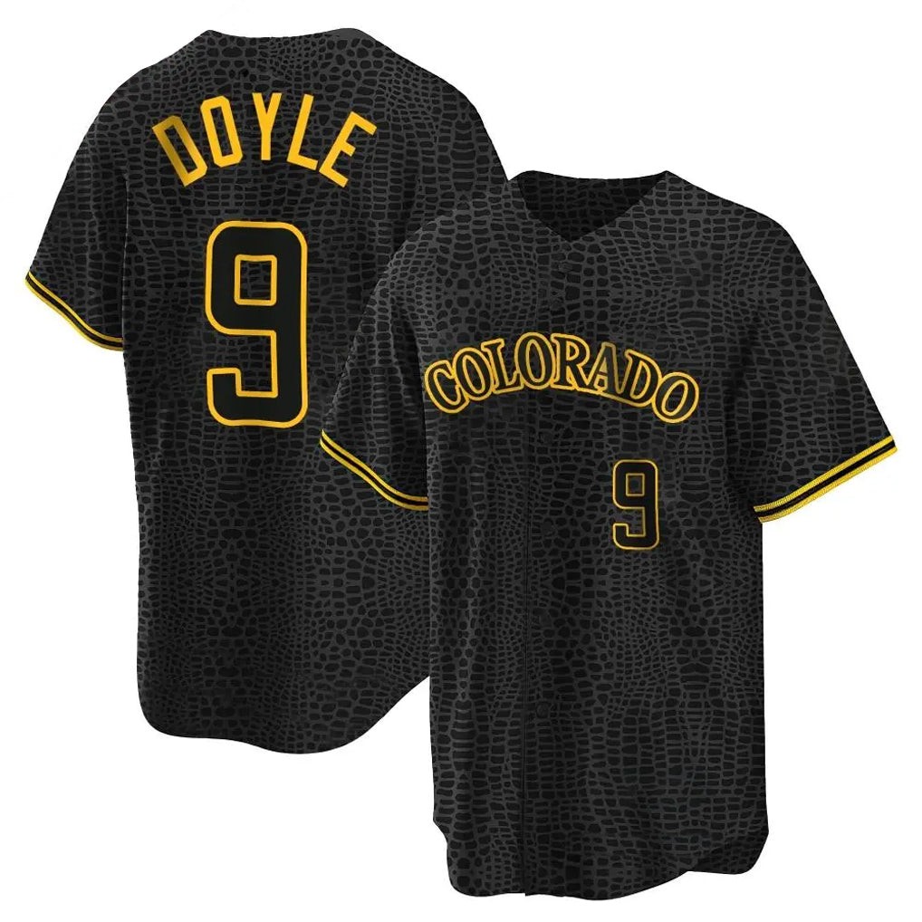 Fenge C.Rockies #9 Brenton Doyle Player Black Snake Skin City Home Game Stitched Jerseys