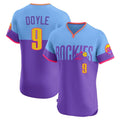 Fenge C.Rockies #9 Brenton Doyle Player Purple-Light Blue City Connect Limited Elite Home T-shirt Stitched Jerseys