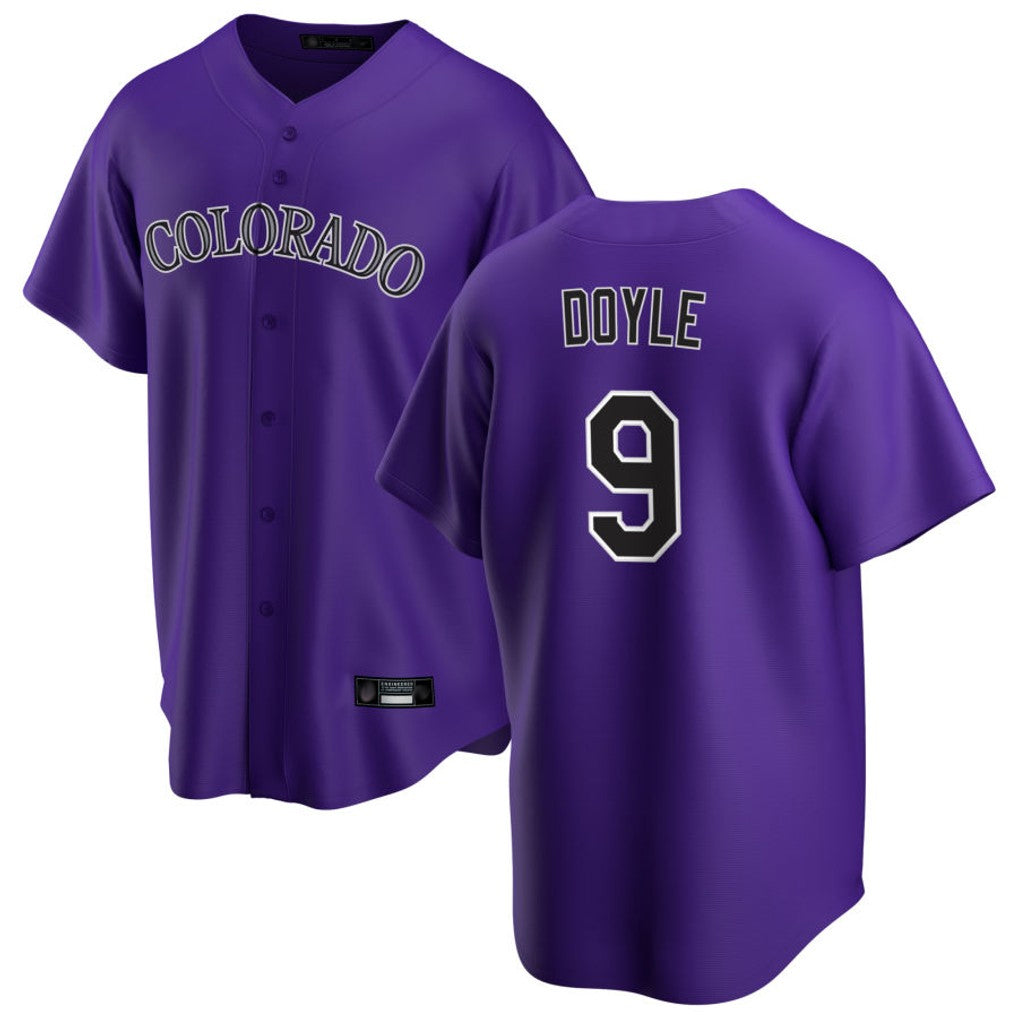Fenge C.Rockies #9 Brenton Doyle Player Purple Game Home Stitched Jerseys