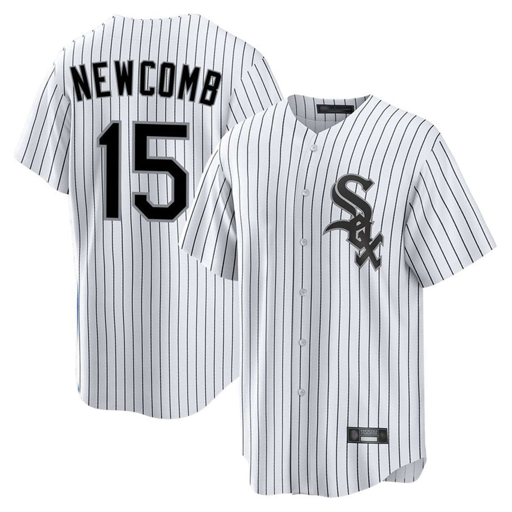 Fenge C.White Sox #15 Sean Newcomb Player White Stripe Home Game Stitched Jerseys