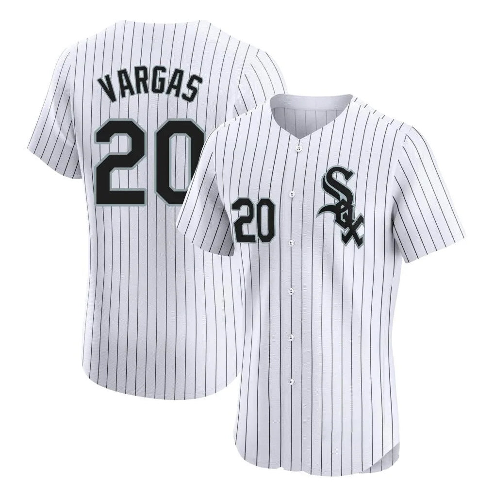 Fenge C.White Sox #20 Miguel Vargas Player White Stripe Limited Elite Home Stitched Jerseys