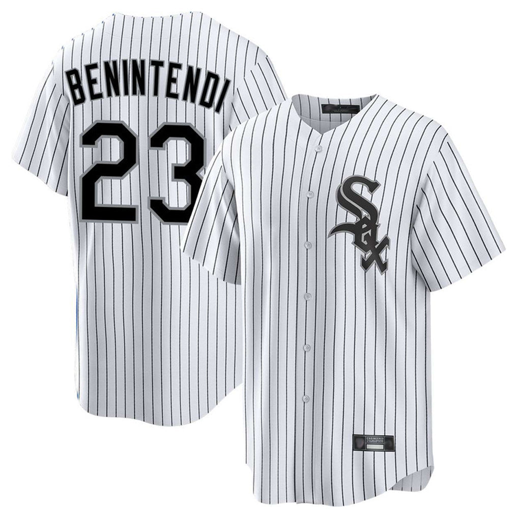 Fenge C.White Sox #23 Andrew Benintendi Player White Stripe Home Game Stitched Jerseys