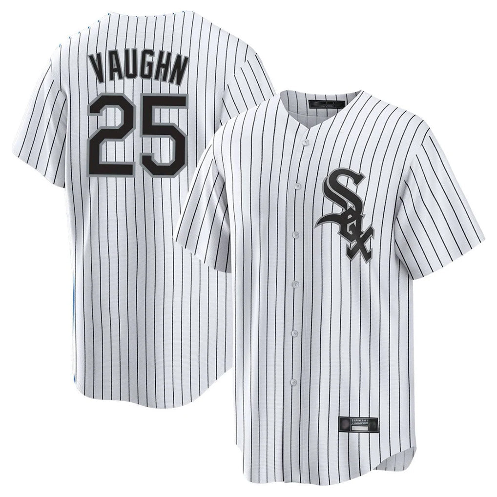Fenge C.White Sox #25 Andrew Vaughn Player White Stripe Home Game Stitched Jerseys
