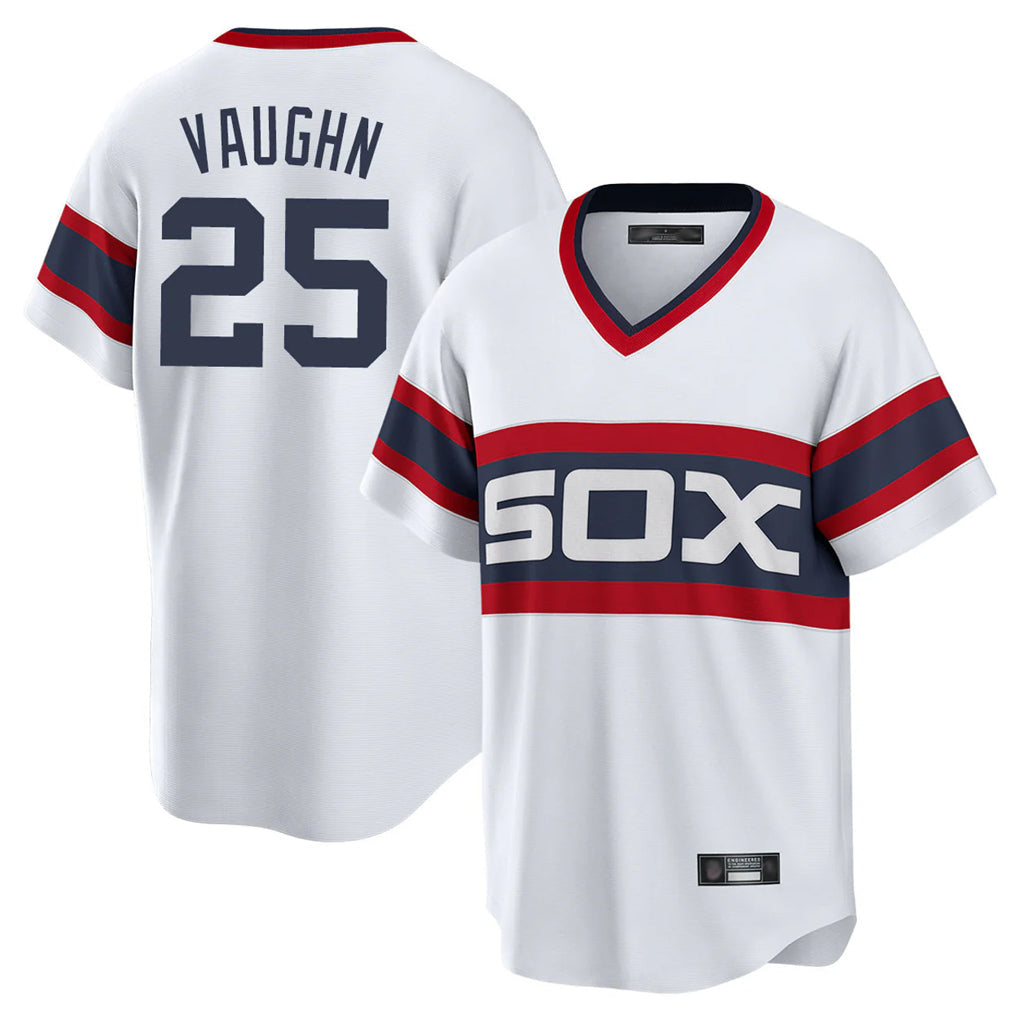 Fenge C.White Sox #25 Andrew Vaughn Player White Stripe Limited Home Stitched Jerseys