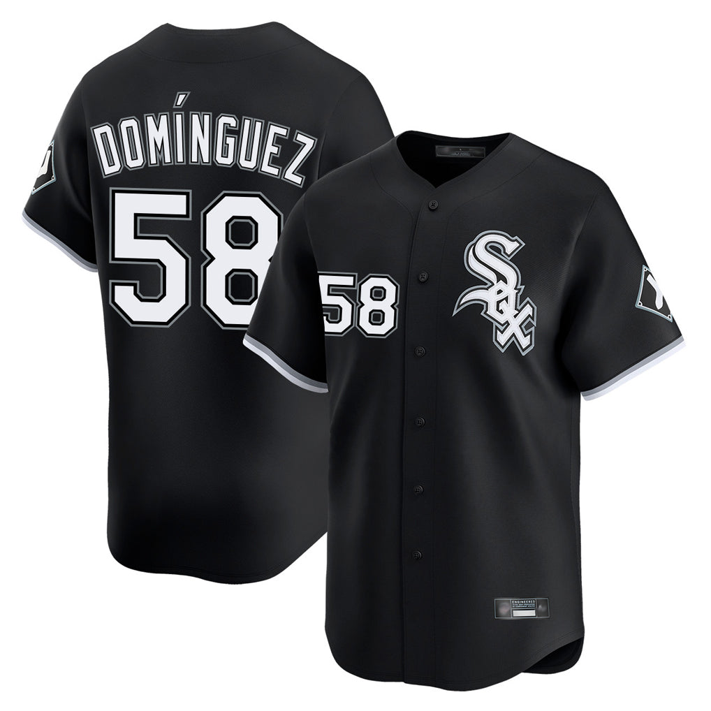 Fenge C.White Sox #58 Seranthony Dom¡§anguez Player Black Limited Home Stitched Jerseys