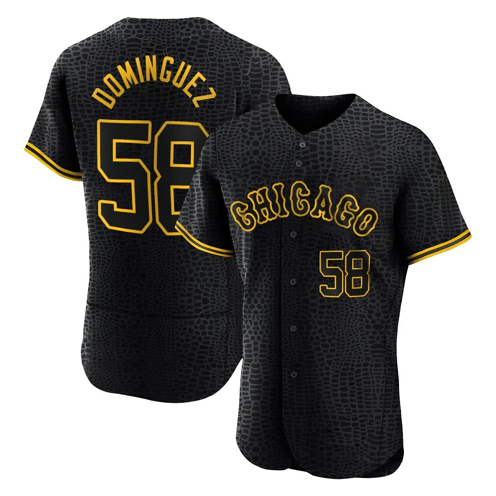 Fenge C.White Sox #58 Seranthony Dom¨ªnguez Player Black Snake Skin City Home Game Stitched Jerseys£¨¸±±¾£©
