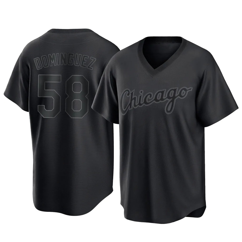 Fenge C.White Sox #58 Seranthony Dom¡§anguez Player Black T-shirt Home Game Stitched Jerseys