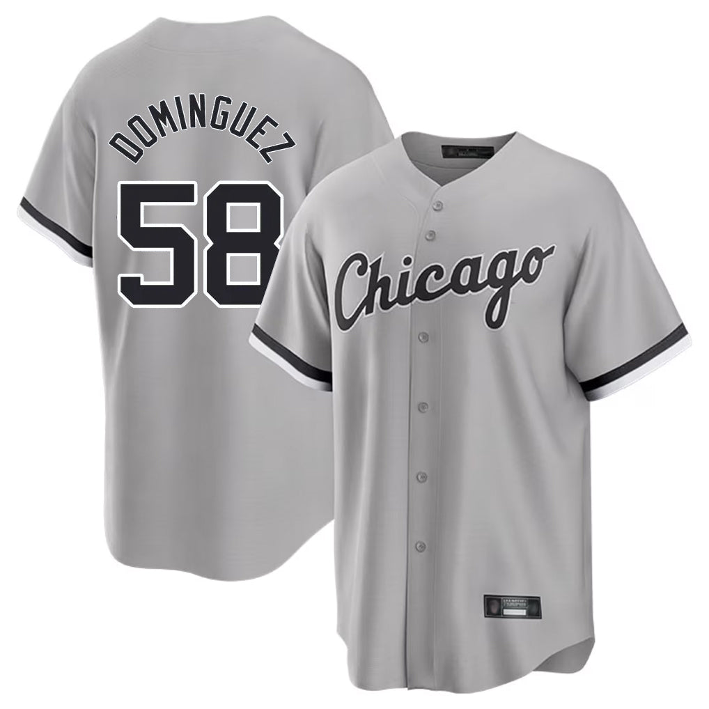 Fenge C.White Sox #58 Seranthony Dom¡§anguez Player Gray Home Game Stitched Jerseys