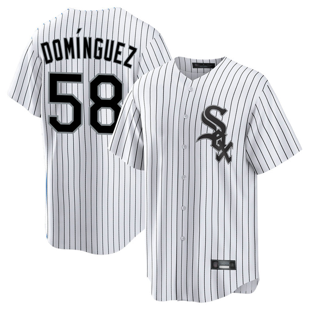 Fenge C.White Sox #58 Seranthony Dom¡§anguez Player White Stripe Home Game Stitched Jerseys