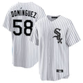 Fenge C.White Sox #58 Seranthony Dom¡§anguez Player White Stripe Home Game Stitched Jerseys