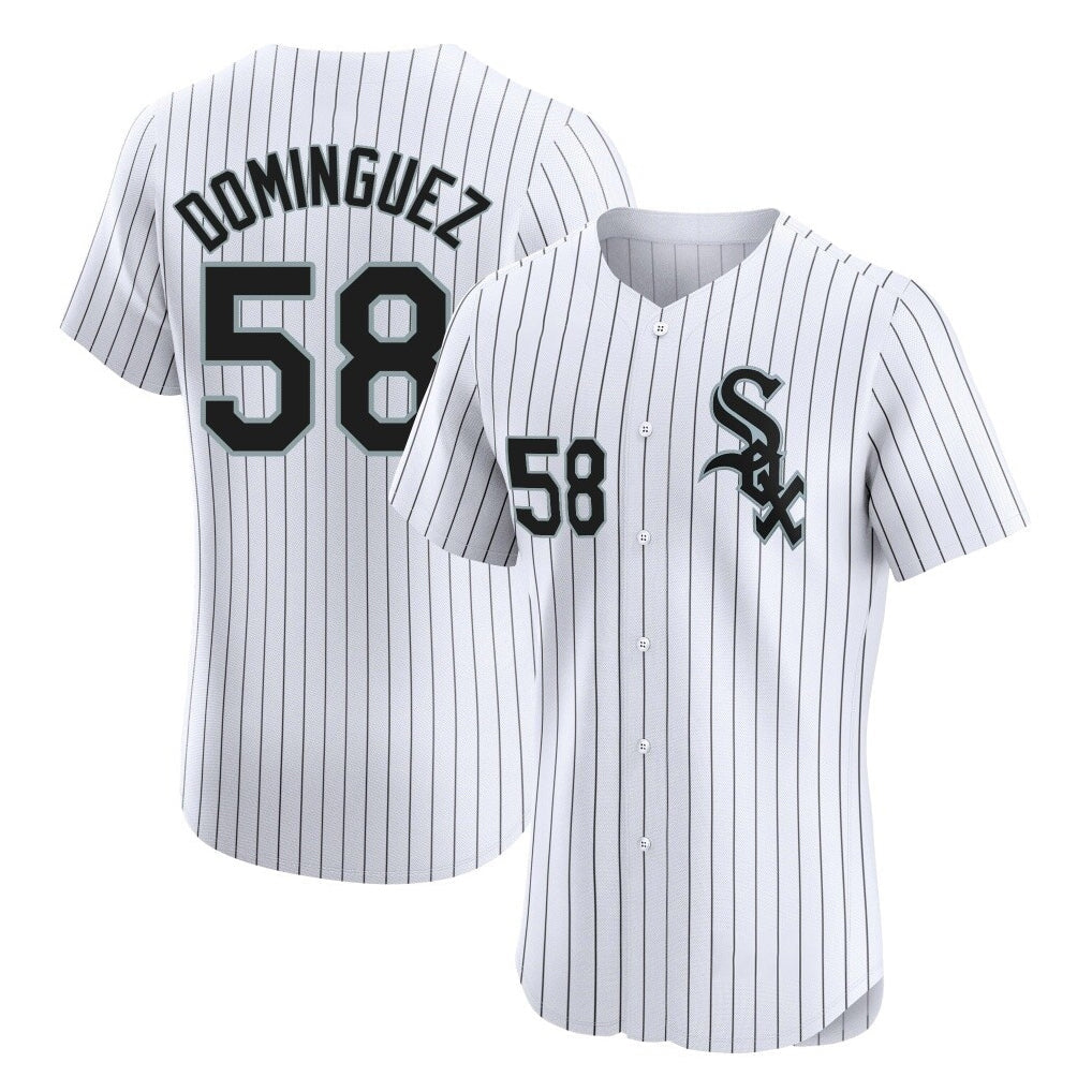 Fenge C.White Sox #58 Seranthony Dom¡§anguez Player White Stripe Limited Elite Home Stitched Jerseys