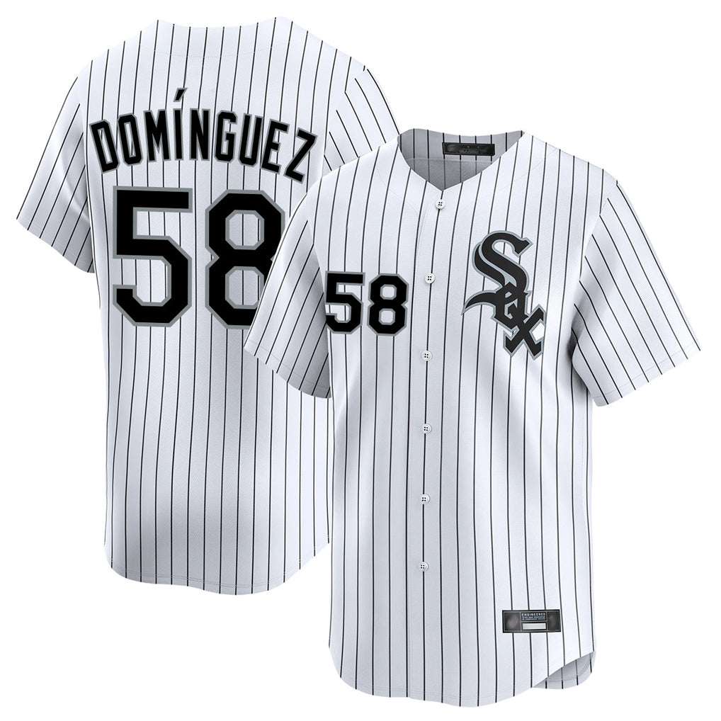 Fenge C.White Sox #58 Seranthony Dom¡§anguez Player White Stripe Limited Home Stitched Jerseys