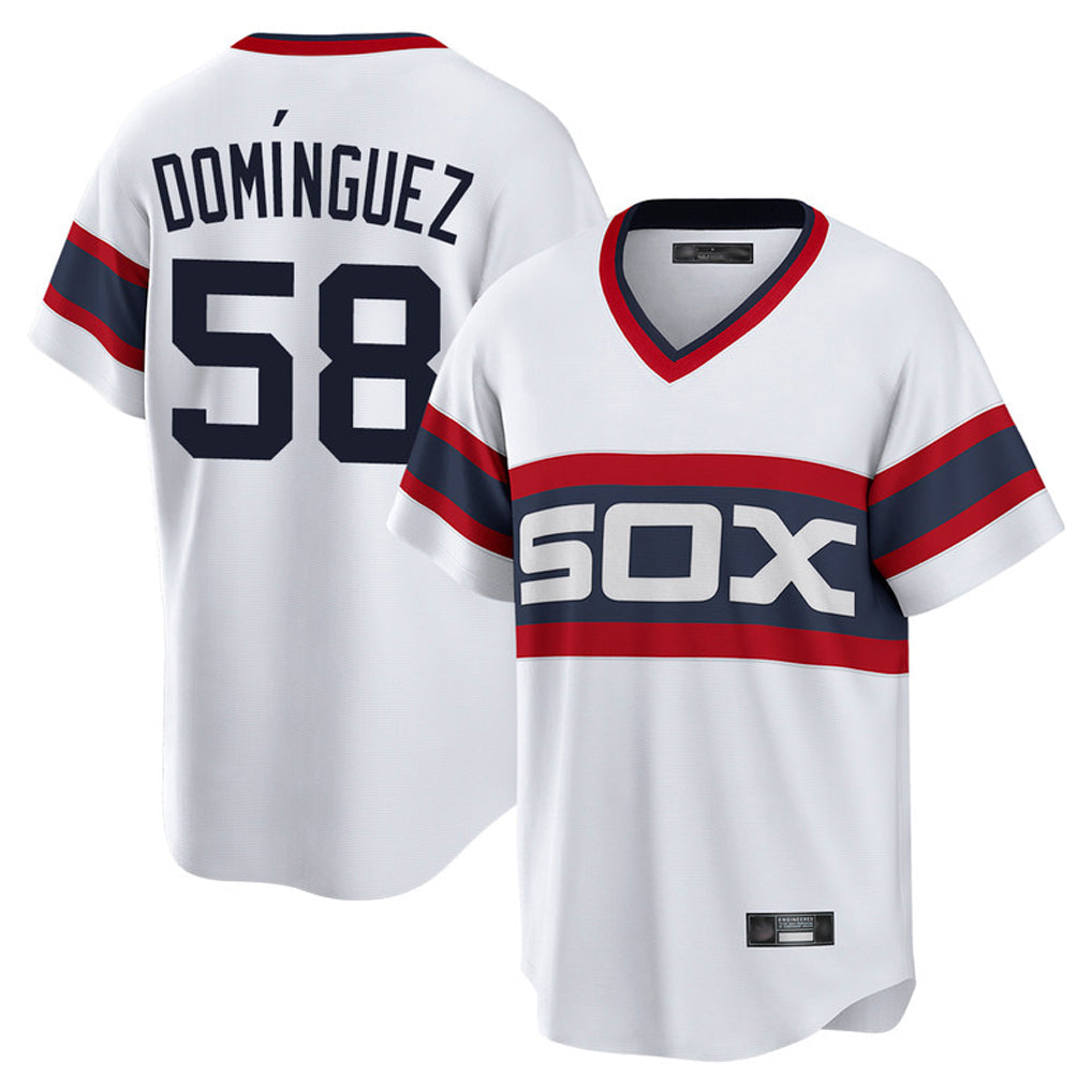 Fenge C.White Sox #58 Seranthony Dom¡§anguez Player White T-shirt Home Game Stitched Jerseys