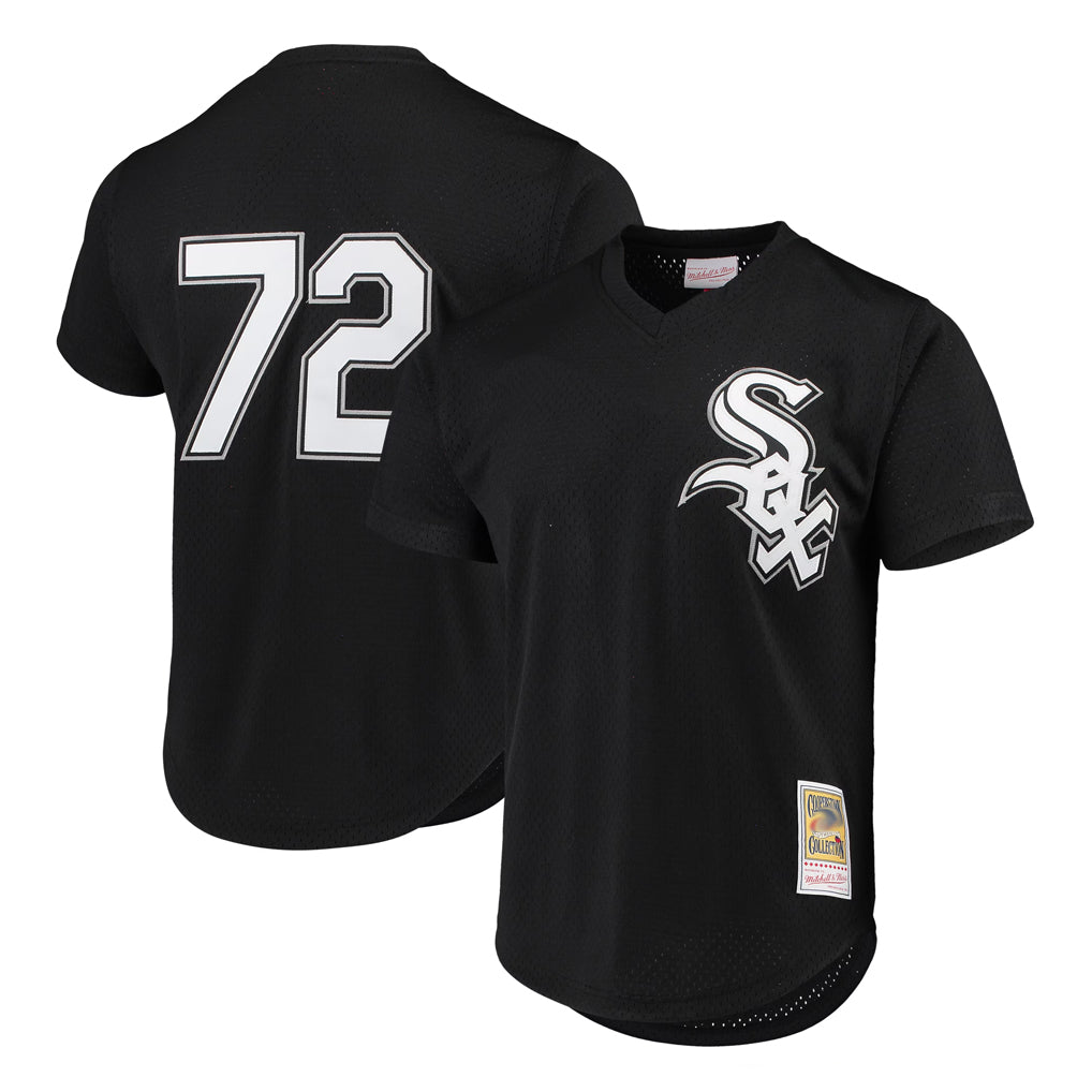 Fenge C.White Sox #72 Carlton Fisk Player Black Mitchell & Ness Cooperstown Collection Mesh Game Stitched Jerseys