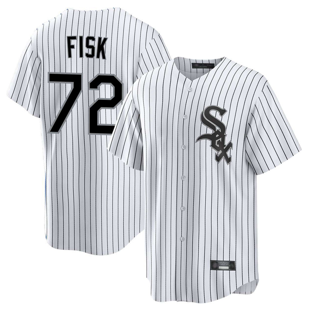 Fenge C.White Sox #72 Carlton Fisk Player White Stripe Home Game Stitched Jerseys