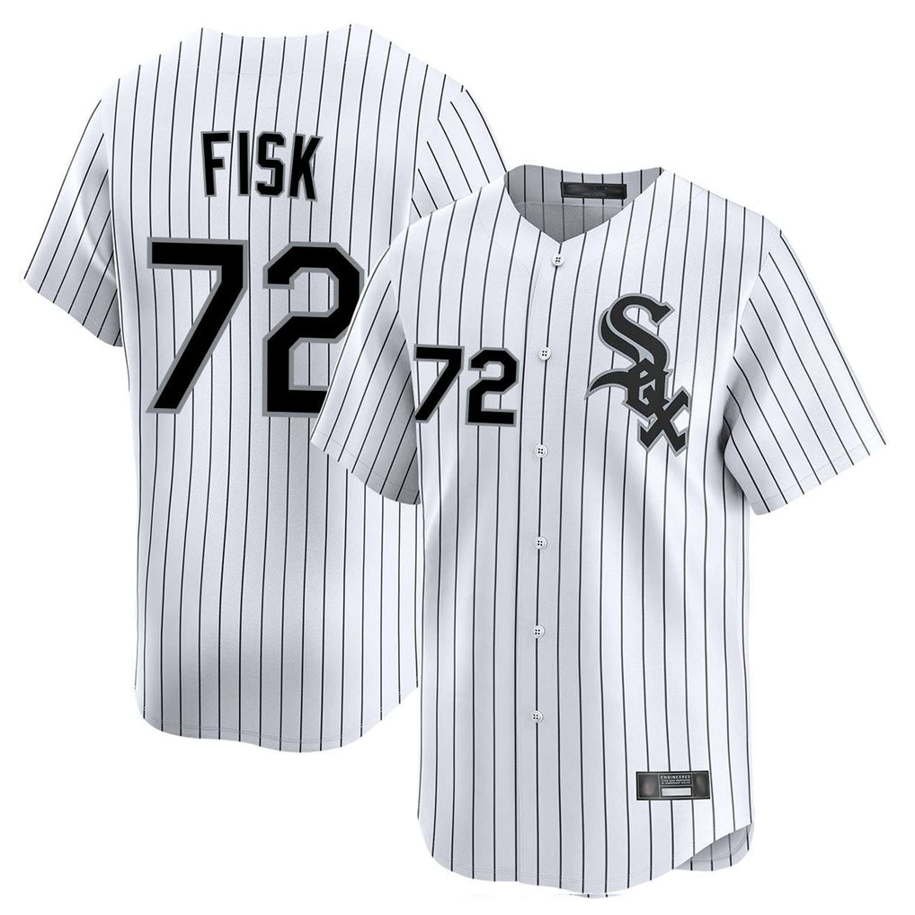 Fenge C.White Sox #72 Carlton Fisk Player White Stripe Limited Home Stitched Jerseys
