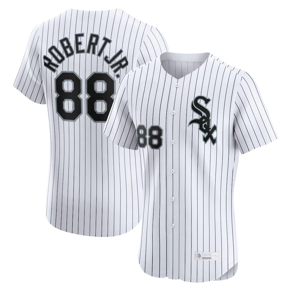Fenge C.White Sox #88 Luis Robert Jr Player White Stripe Limited Elite Home Stitched Jerseys