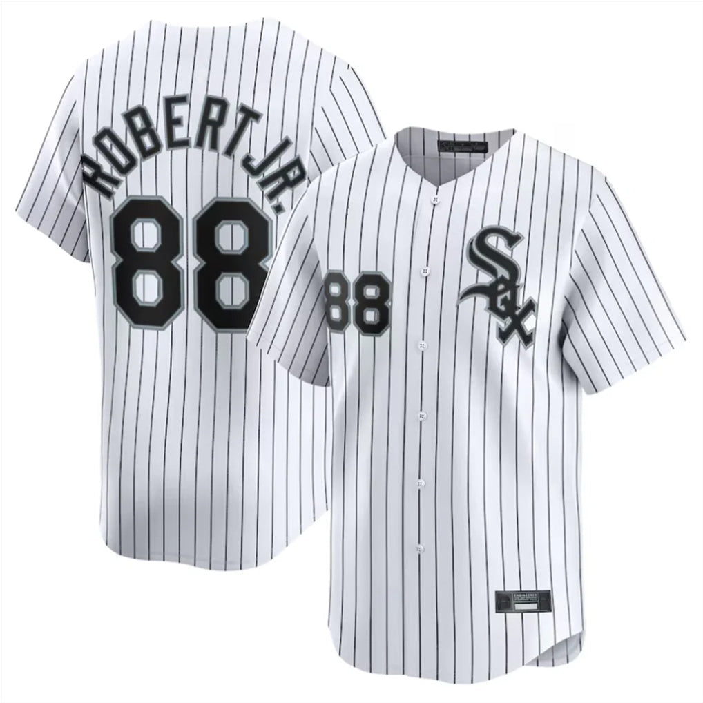 Fenge C.White Sox #88 Luis Robert Jr Player White Stripe Limited Home Stitched Jerseys