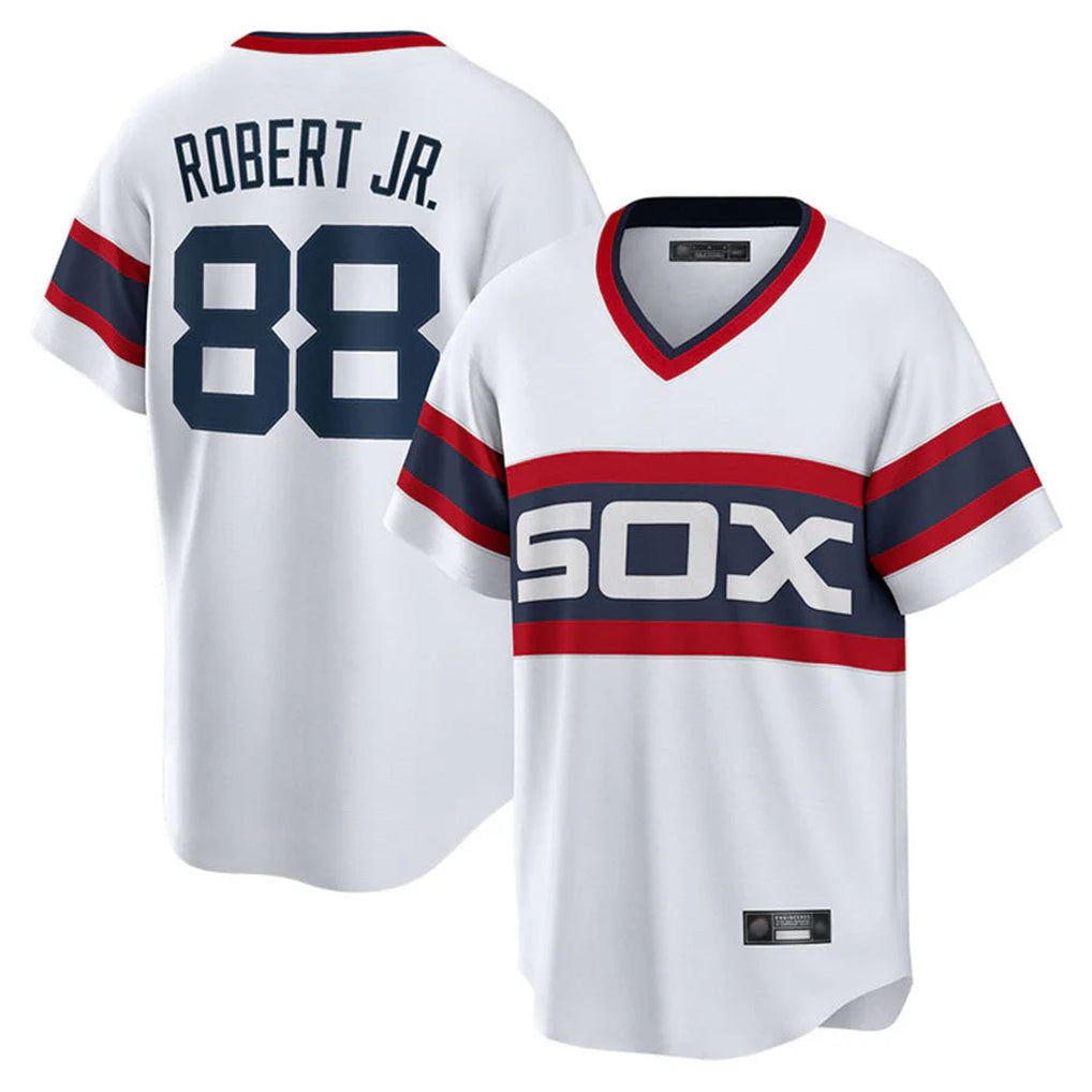 Fenge C.White Sox #88 Luis Robert Jr Player White T-shirt Home Game Stitched Jerseys