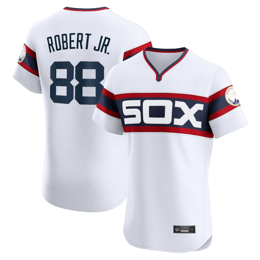 Fenge C.White Sox #88 Luis Robert Jr Player White T-shirt Limited Elite Home Stitched Jerseys