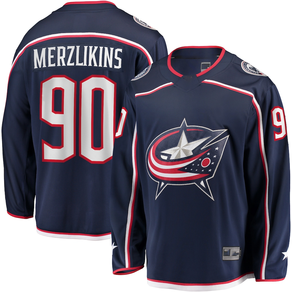 Fenge CB.Jackets #90 Elvis Merzlikins Navy Home Breakaway Player Jersey