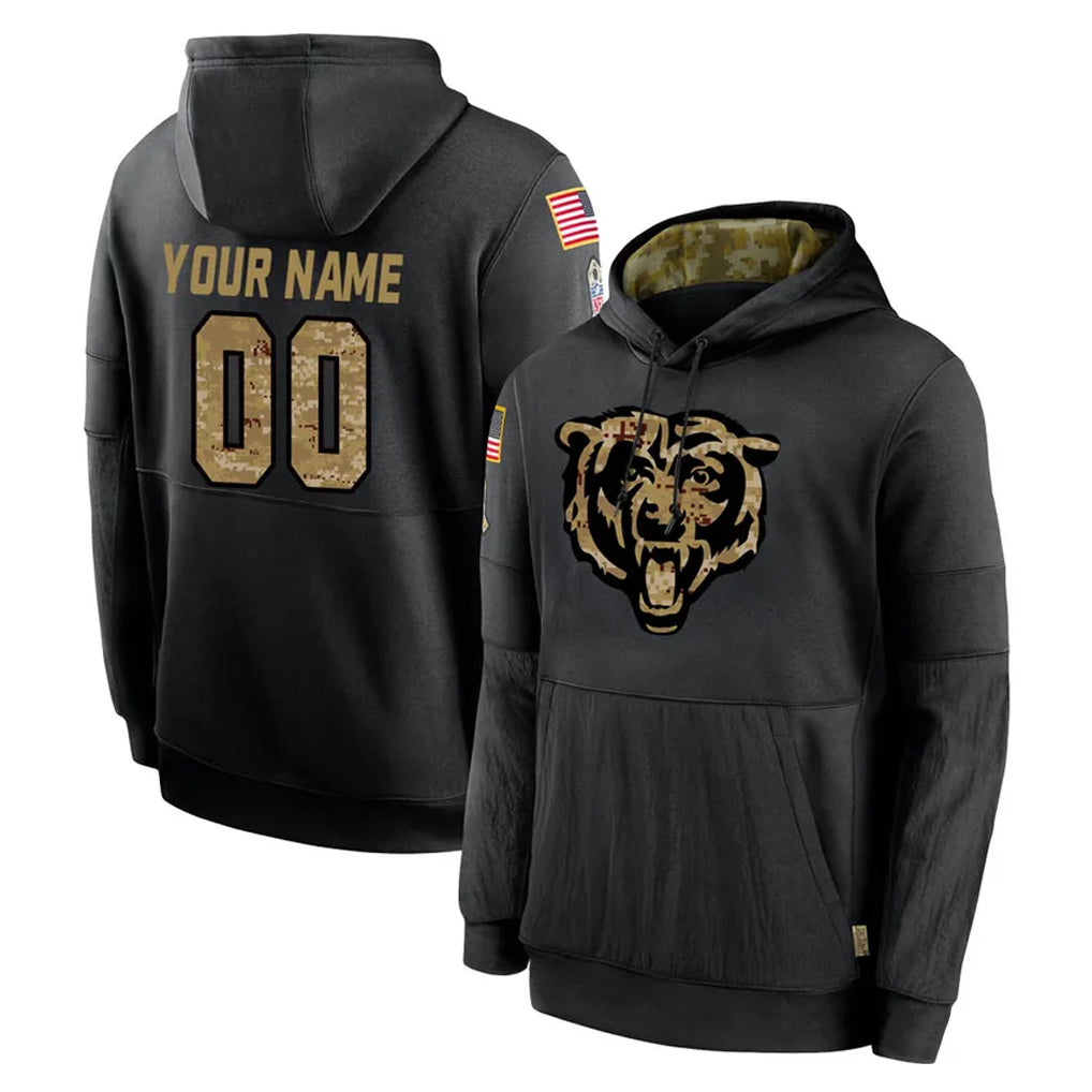 Fenge Custom C.Bears Black Salute to Service Pullover Hoodies Limited Any Name & Numbers Stitched Jerseys