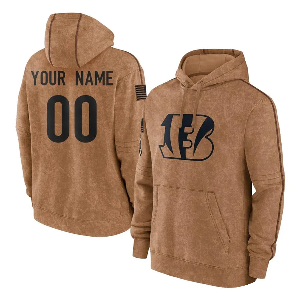 Fenge Custom C.Bengals Brown Salute to Service Pullover Hoodie Limited Any Name & Numbers Stitched Jerseys