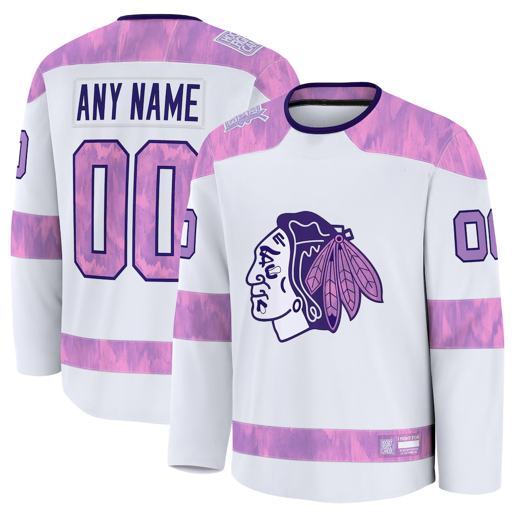 Fenge Custom C.Blackhawks White 2024 Hockey Fights Cancer Practice Jerseys