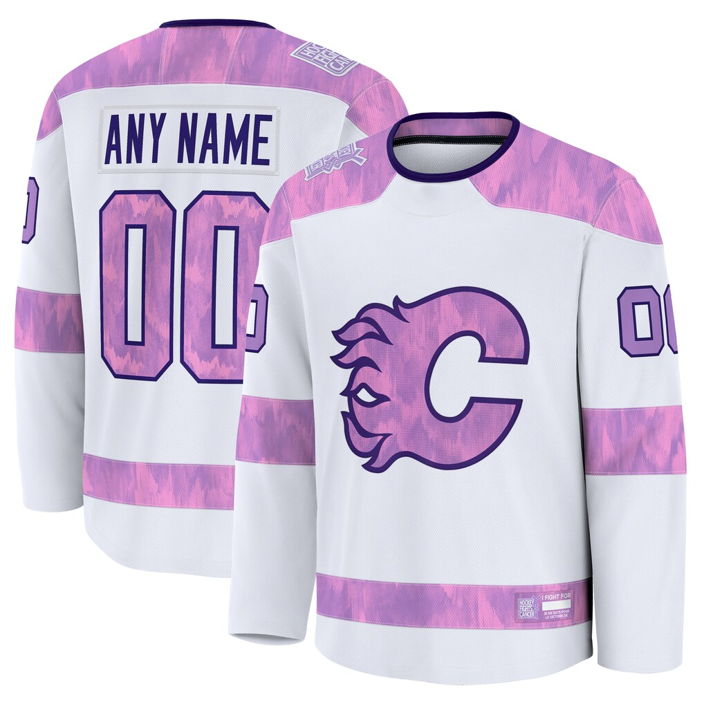 Fenge Custom C.Flames White 2024 Hockey Fights Cancer Practice Jerseys