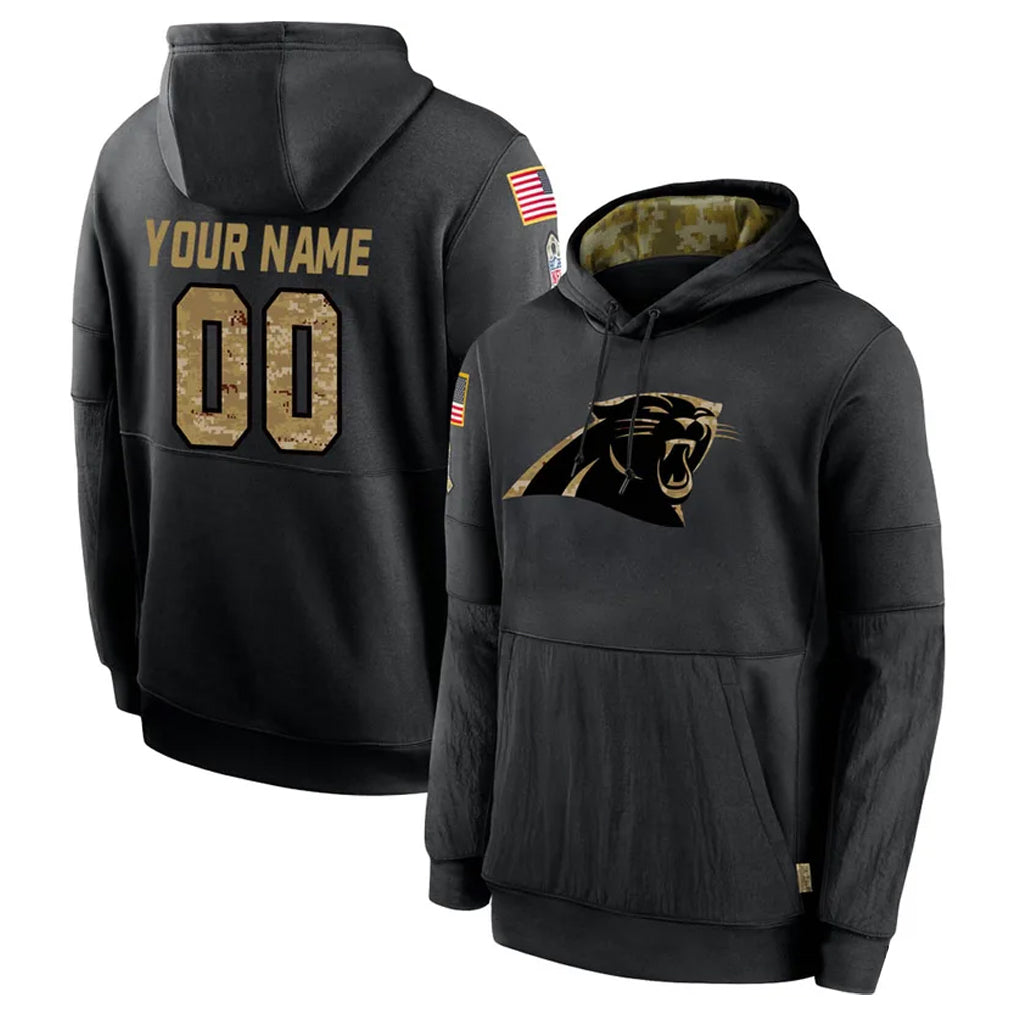 Fenge Custom C.Panthers Black Salute to Service Pullover Hoodies Any Name & Numbers Stitched Jerseys