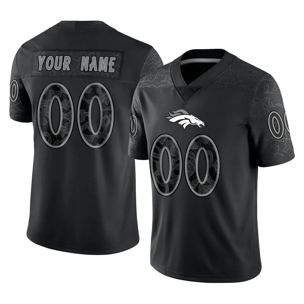Fenge Custom D.Broncos Black Reflective Limited Any Name & Numbers Stitched Jerseys