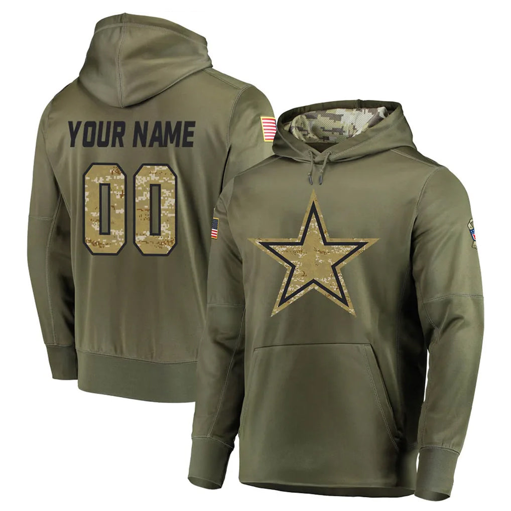 Fenge Custom D.Cowboys Olive Salute to Service Pullover Hoodies Home Game Any Name & Numbers Stitched Jerseys