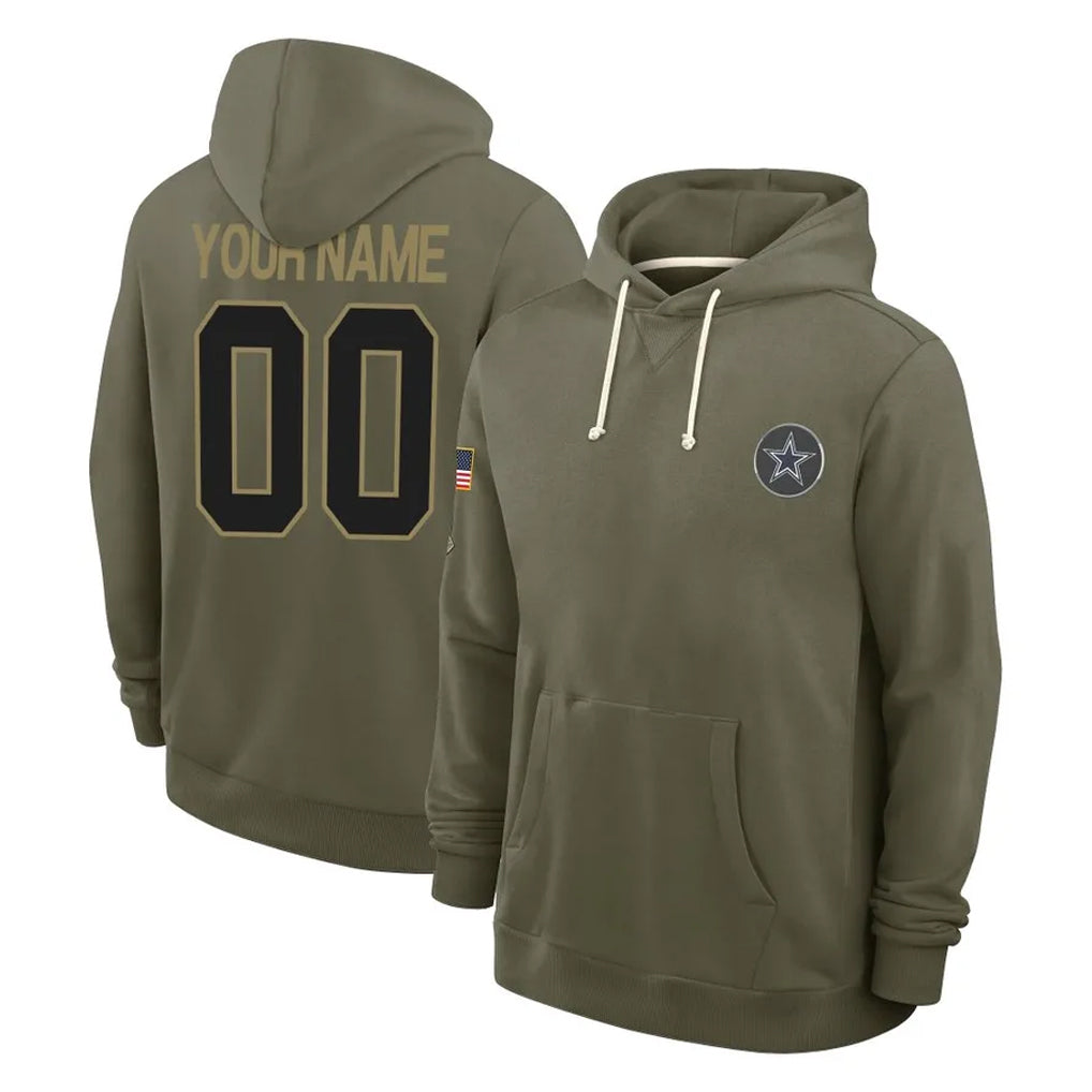 Fenge Custom D.Cowboys Olive Salute to Service Pullover Hoodies Limited Any Name & Numbers Stitched Jerseys