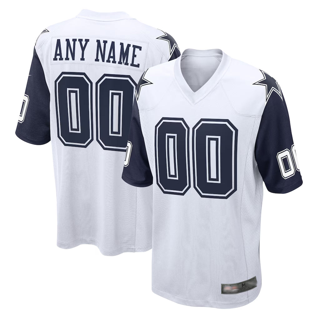 Fenge Custom D.Cowboys White-Navy Home Game Any Name & Numbers Stitched Jerseys
