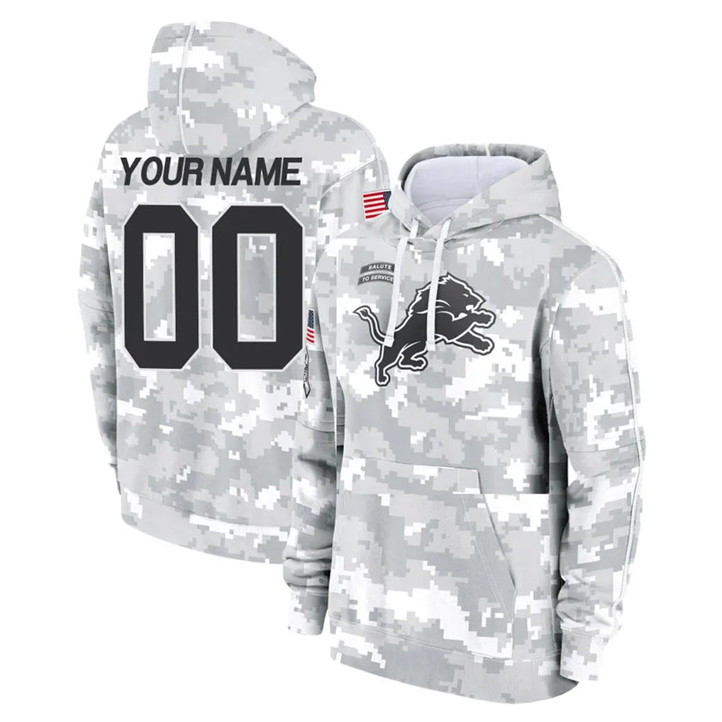 Fenge Custom D.Lions Arctic Camo Salute to Service Hoodies Limited Game Any Name & Numbers Stitched Jerseys